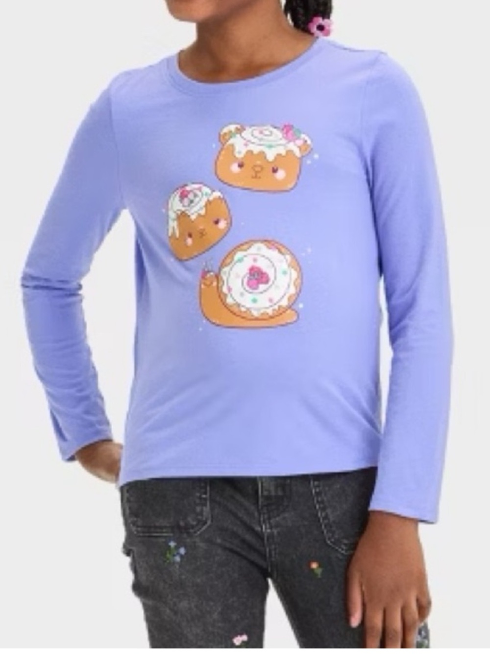 Cat & Jack Girls' Long Sleeve 'Snail' Graphic T-Shirt - Periwinkle L